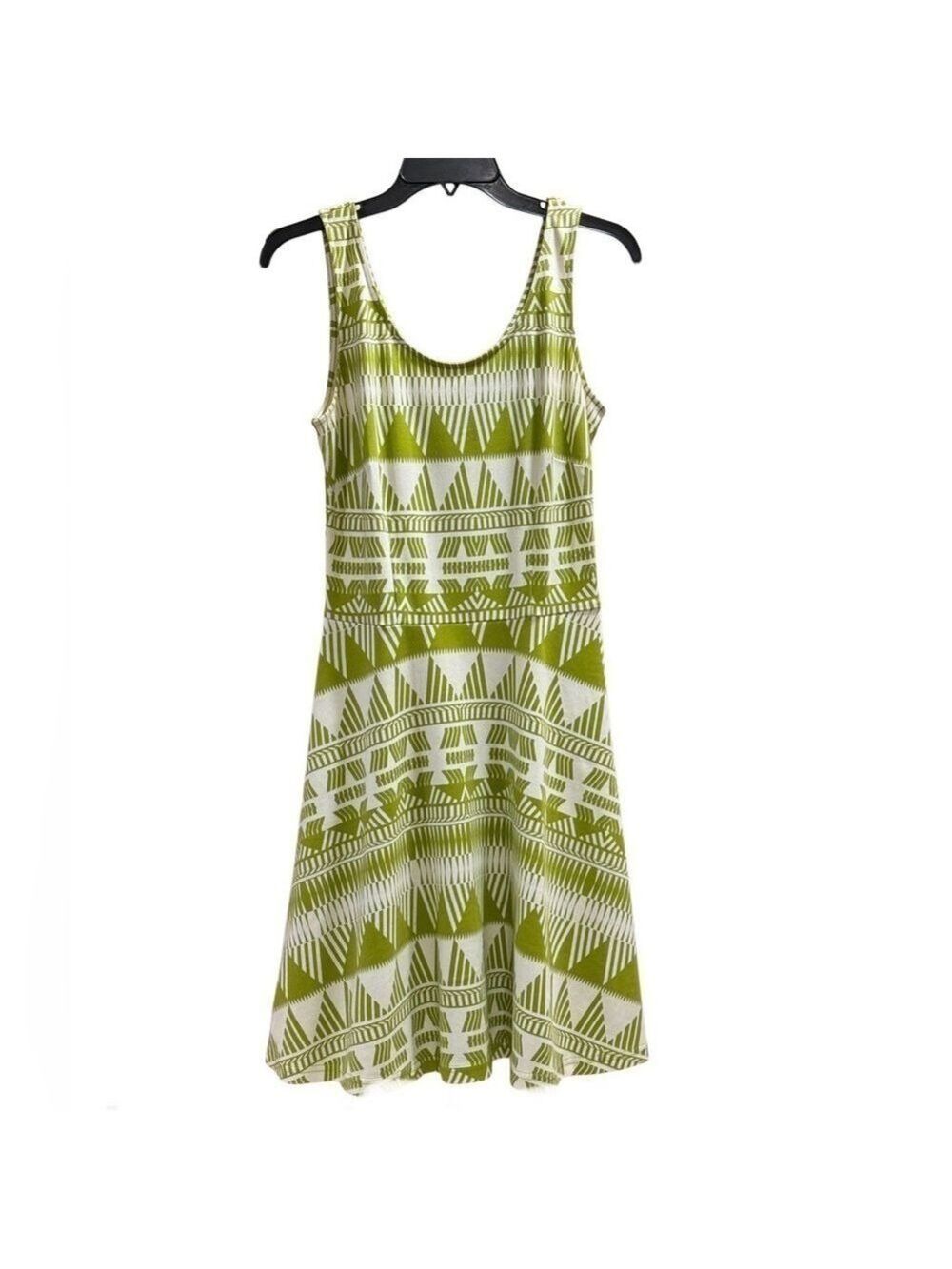 Green and White Geometric Print A Line Dress
